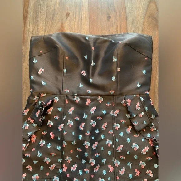 DKNY Strapless Dress Made in Italy Size 8 Black Pink Blue Flowers No Straps. - Picture 2 of 14